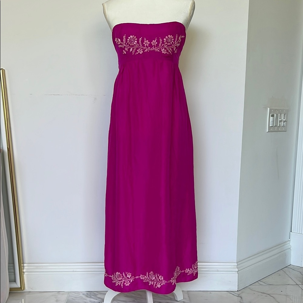 Calypso‎ St Barth Strapless Magenta Maxi Dress with Embroidery